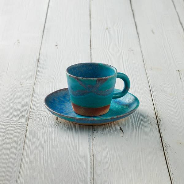 日本丸伊信樂燒 - 露草藍咖啡杯碟組(2件式) - 160ml 日本,咖啡杯,水杯,茶杯,咖啡杯碟組