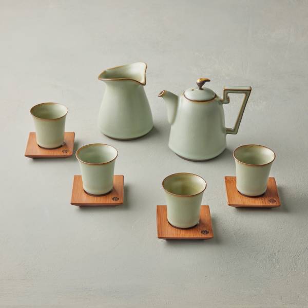 安達窯 - 汝窯翠荷 - 泰然茶組 - 10件組(禮盒裝) 台灣製造,茶具組,禮盒