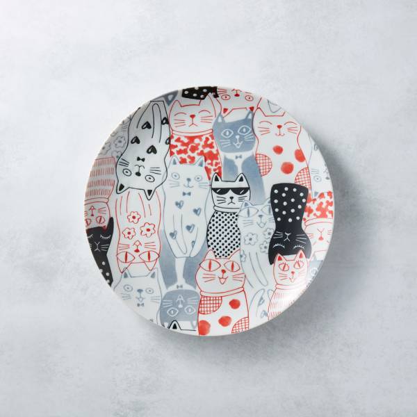 日本AWASAKA美濃燒- 酷花貓餐盤 - 紅 日本,原裝進口,盤,大盤