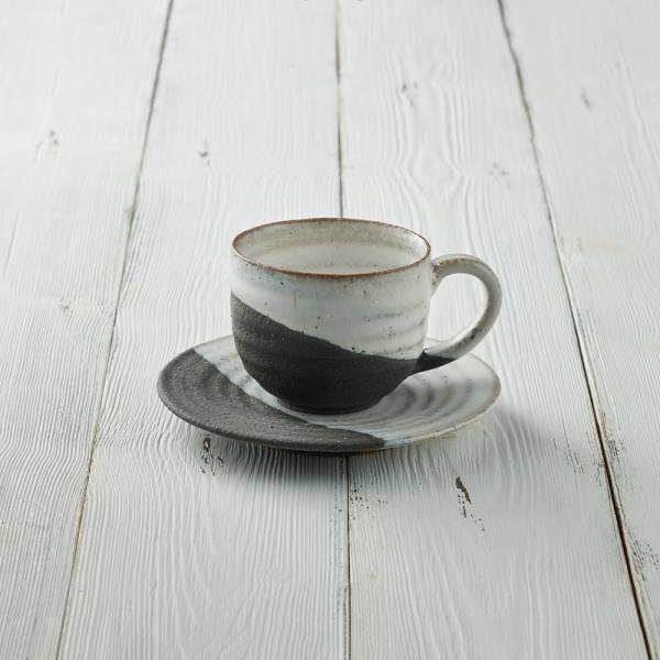 日本丸伊信樂燒 - 墨染斜紋咖啡杯碟組(2件式) - 180ml 日本,咖啡杯,水杯,茶杯,咖啡杯碟組