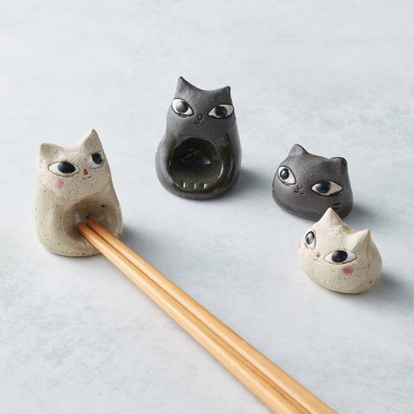 日本KOYO美濃燒 - 陶製手作筷架 - 貓咪們4件組 貓奴,貓,日本製,食器,手工,檢驗合格