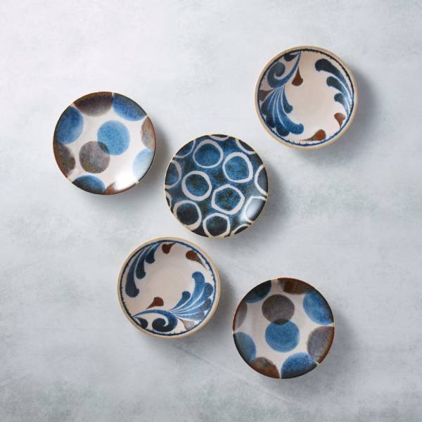 日本AWASAKA美濃燒- 筆青釉繪小餐盤組(5件式) 日本,原裝進口,點心盤,小菜碟