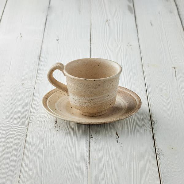 日本丸伊信樂燒 - 白樺刷紋咖啡杯碟組(2件式) - 240 ml 日本,咖啡杯,水杯,茶杯,咖啡杯碟組