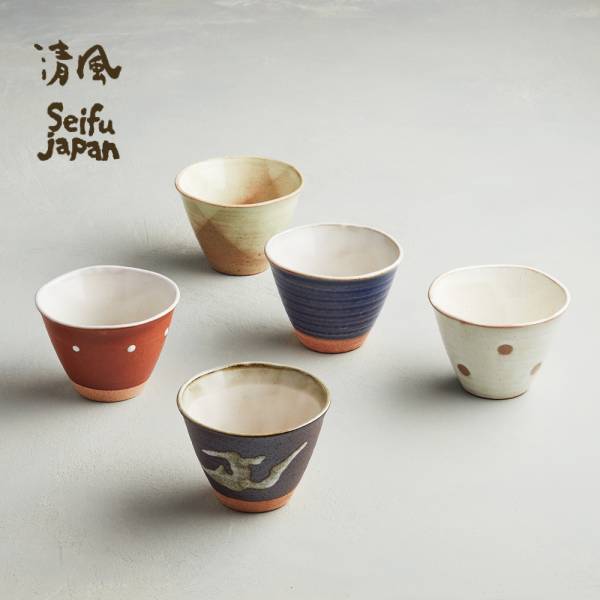 日本AWASAKA美濃燒- 古窯釉彩陶杯組 (5件式) 日本,湯碗,造型碗,茶杯,水杯,茶碗