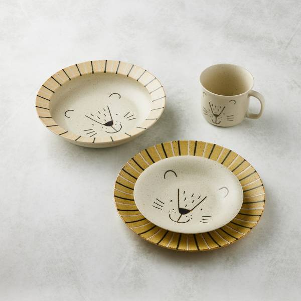 日本AWASAKA美濃燒 - 獅子杯盤全套禮盒組(4件式) 日本,盤,餐具組