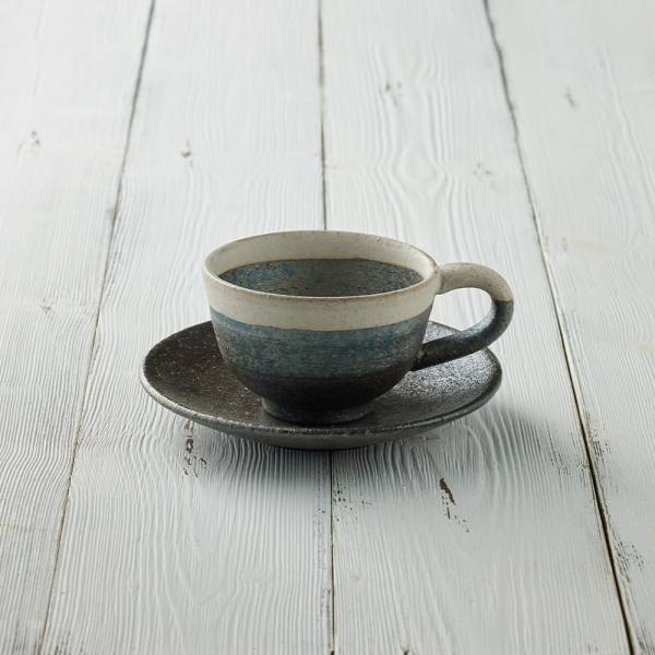 日本丸伊信樂燒 - 白線燻圓底咖啡杯碟組(2件式) -190ml 日本,咖啡杯,水杯,茶杯,咖啡杯碟組