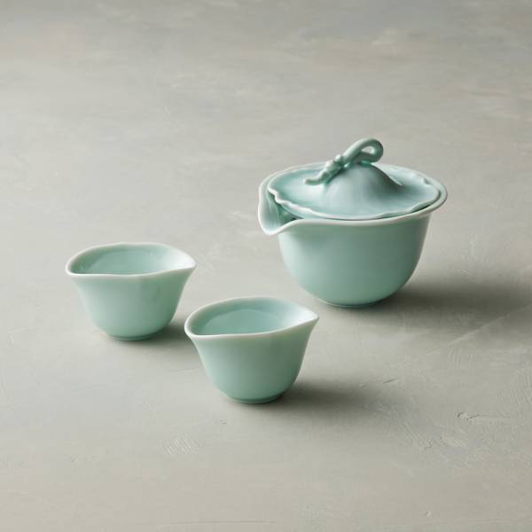 安達窯 - 青瓷 - 夏鳴雙人簡泡茶組 - 3件組(禮盒裝) 台灣製造,茶具組,禮盒