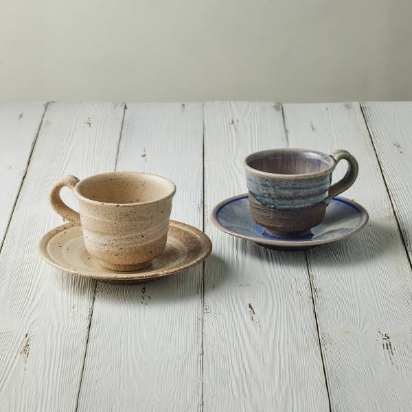 日本丸伊信樂燒 - 刷紋岩清水咖啡對杯組(4件式) - 240ml 日本,咖啡杯,水杯,茶杯,咖啡杯碟組