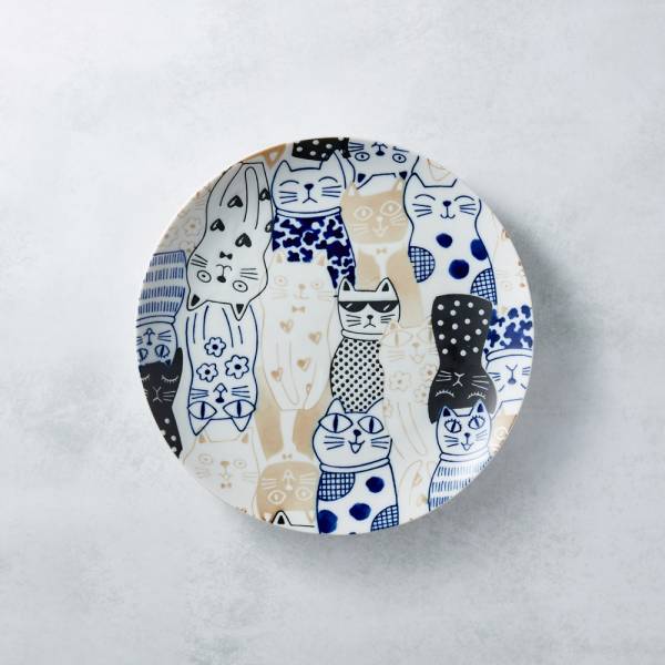 日本AWASAKA美濃燒- 酷花貓餐盤 - 藍 日本,原裝進口,盤,大盤
