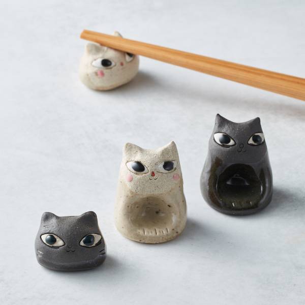 日本KOYO美濃燒 - 陶製手作筷架 - 貓咪們4件組 貓奴,貓,日本製,食器,手工,檢驗合格