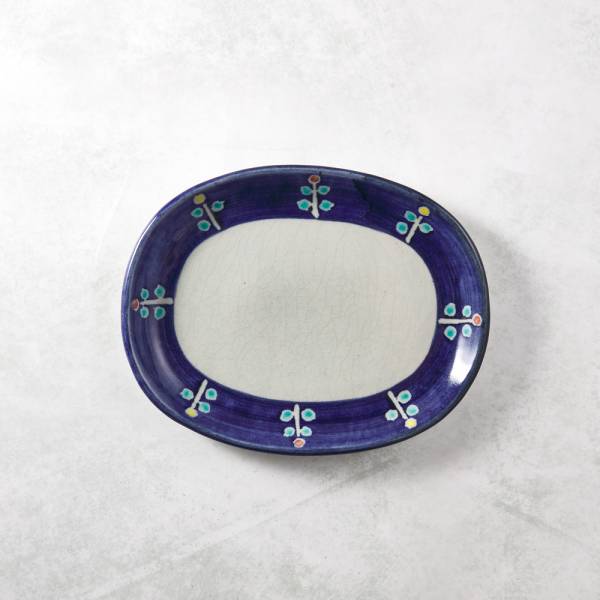 日本設計師系列 - 藍邊小花橢圓麵包盤 手繪,手作,職人,日本製,陶器,食器