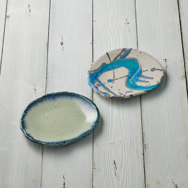 日本丸伊信樂燒 - 藍染冰河紋淺盤雙件組(2件式-16cm) 日本,小盤,點心盤,小菜盤