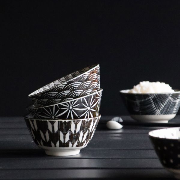 日本AWASAKA美濃燒- 小紋飯碗組(5件式) 日本,餐具組,飯碗,禮盒