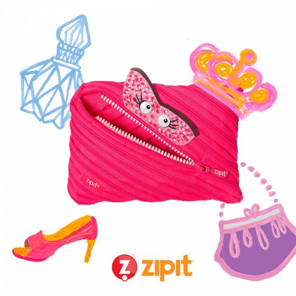 (5折出清)Zipit Talking 對話怪獸拉鍊包-(大)桃粉 怪獸拉鍊包、筆袋、化妝包、隨身小包