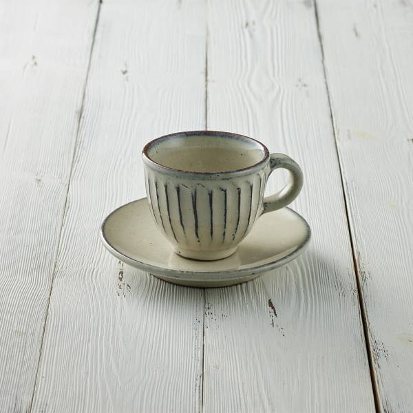 日本丸伊信樂燒 - 白釉雕紋圓底咖啡杯碟組(2件式) - 180ml 日本,咖啡杯,水杯,茶杯,咖啡杯碟組