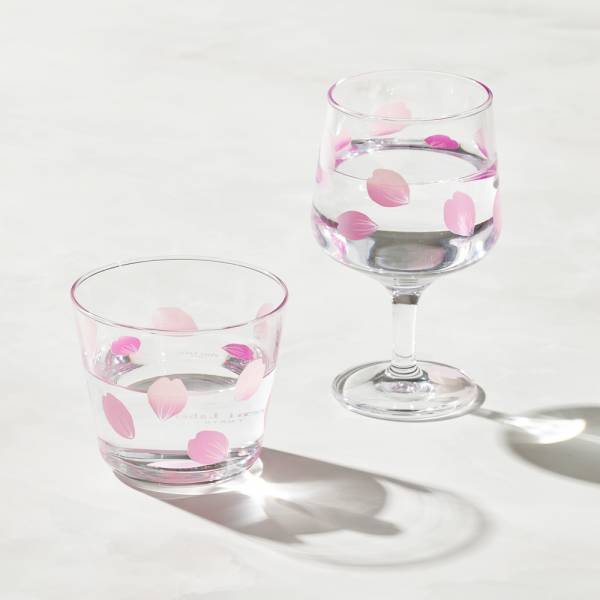 日本富硝子 - 變色自由杯 + 短腳杯 - 吉野櫻花雨 - 雙件組 (220ml) 日本,玻璃,玻璃杯,飲料杯,酒杯