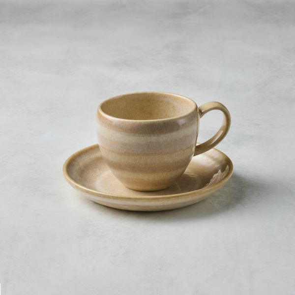 日本KOYO美濃燒- 圓釉咖啡杯碟組 - 白茶色(2件式) - 200 ml ★ 日本進口品質保證,檢驗合格餐具