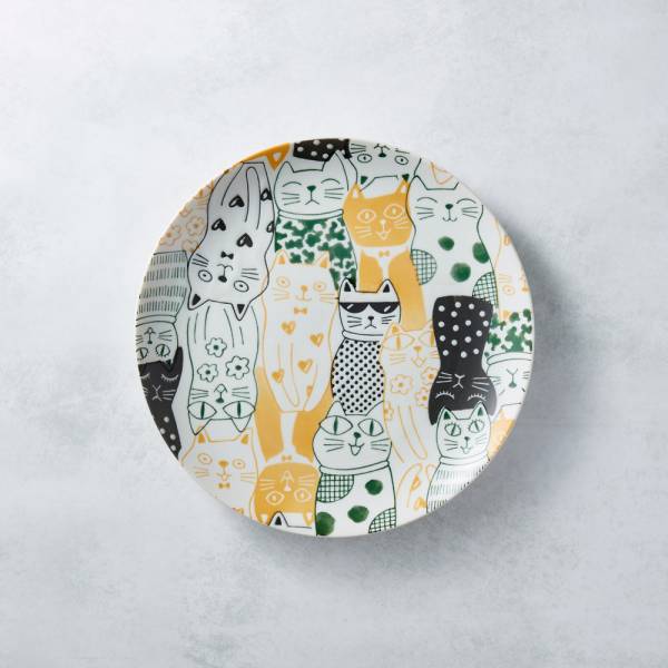 日本AWASAKA美濃燒- 酷花貓餐盤 - 黃 日本,原裝進口,盤,大盤