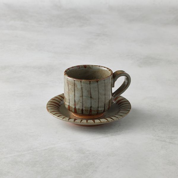 日本KOYO美濃燒 - 釉彩直紋咖啡杯碟組(2件式) - 兩款任選 - 150 ml 咖啡杯,咖啡杯碟組,甜點盤,卡布奇諾杯