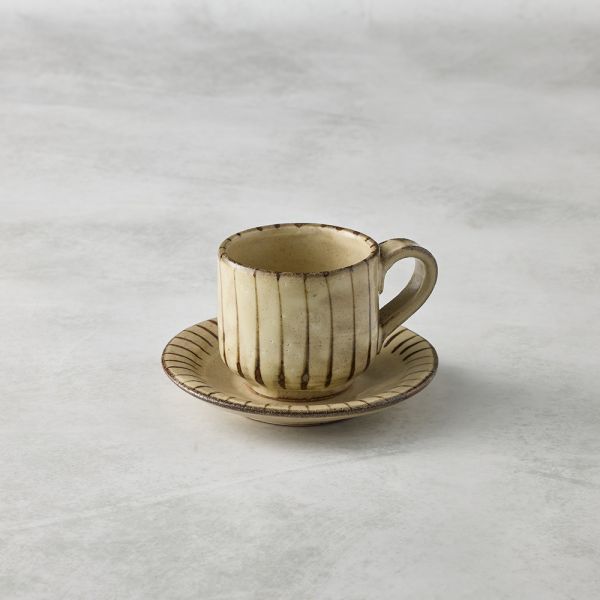 日本KOYO美濃燒 - 釉彩直紋咖啡杯碟組(2件式) - 兩款任選 - 150 ml 咖啡杯,咖啡杯碟組,甜點盤,卡布奇諾杯