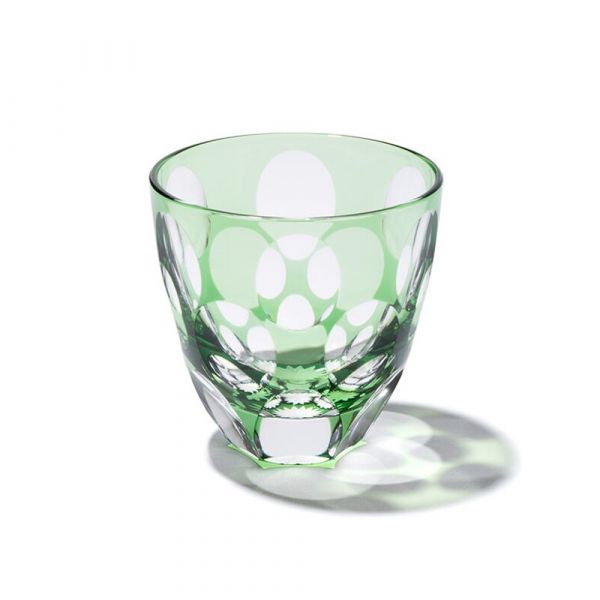 日本山田硝子 - 圓點萬花筒清酒杯 - 苔綠 玻璃杯;純手工;日本;酒杯