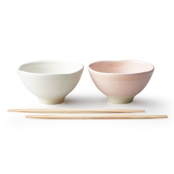 日本aito美濃燒 - 粉染釉對碗禮盒組- 附筷(4件式) - 310 ml 