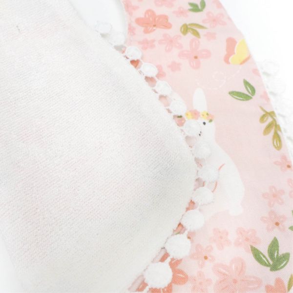 有機棉花邊口水巾-粉紅花朵兔 口水巾,有機棉,口慾期,抑制細菌