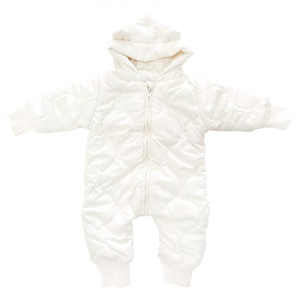 嬰兒羽絨棉連身衣-米白小熊 嬰幼兒羽絨連身衣,嬰幼兒羽絨外套,羽絨外套,保暖外套,連身外套