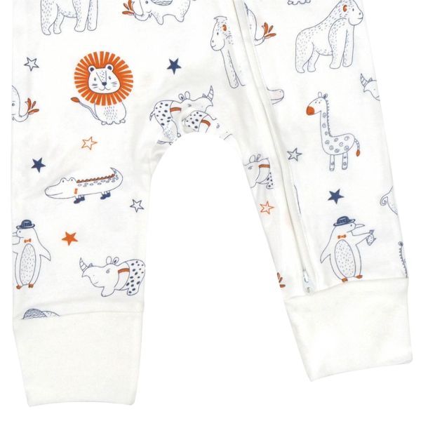 有機棉雙拉鍊長袖連身衣-動物星空 有機棉,秋冬寶寶衣,寶寶睡衣,一件式,嬰兒睡衣,台灣製造敏感肌衣服,透氣衣物