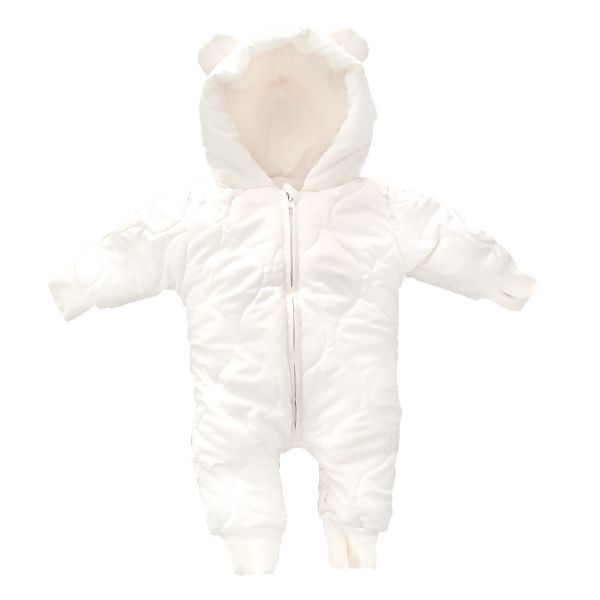 嬰兒羽絨棉連身衣-米白小熊 嬰幼兒羽絨連身衣,嬰幼兒羽絨外套,羽絨外套,保暖外套,連身外套