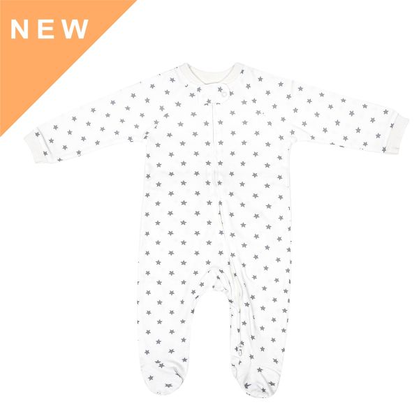有機棉包腳連身衣-白星星 有機棉,秋冬寶寶衣,寶寶睡衣,一件式,嬰兒睡衣,台灣製造敏感肌衣服,透氣衣物