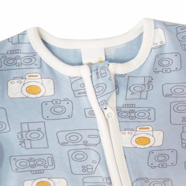 有機竹纖維雙拉鍊長袖連身衣-快樂照相機 有機棉,秋冬寶寶衣,寶寶睡衣,一件式,嬰兒睡衣,台灣製造敏感肌衣服,透氣衣物