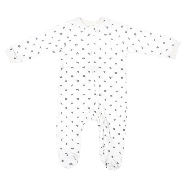 有機棉包腳連身衣-白星星 有機棉,秋冬寶寶衣,寶寶睡衣,一件式,嬰兒睡衣,台灣製造敏感肌衣服,透氣衣物