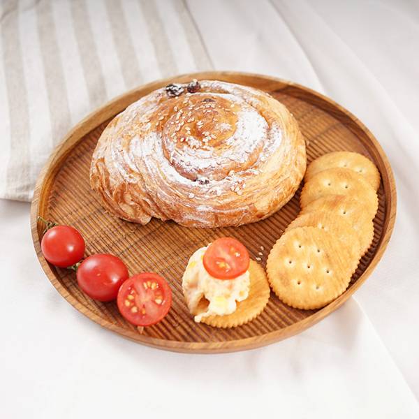 天然柚木圓型托盤M號(直徑24cm)-條紋款 柚木,廚房,餐具,木盤