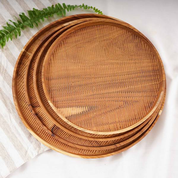 天然柚木圓型托盤S號(直徑22cm)-條紋款 柚木,廚房,餐具,木盤