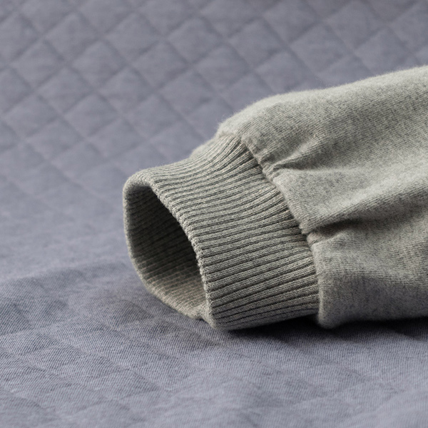 MIT有機棉鋪棉拼接長袖上衣-霧灰藍色 