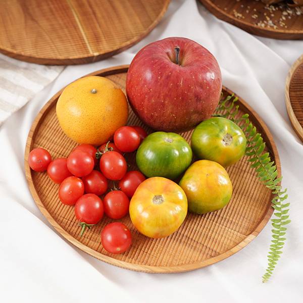 天然柚木圓型托盤L號(直徑26cm)-條紋款 柚木,廚房,餐具,木盤