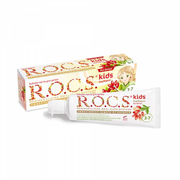 R.O.C.S. 不含氟 3~7歲幼兒牙膏小紅莓 35ml/45g 不含氟,兒童牙膏,預防蛀牙,木醣醇,小朋友,強化琺瑯質,天然酵素