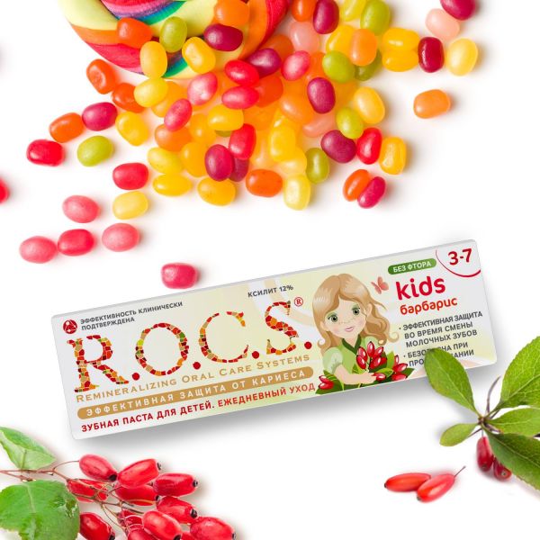 R.O.C.S. 不含氟 3~7歲幼兒牙膏小紅莓 35ml/45g 不含氟,兒童牙膏,預防蛀牙,木醣醇,小朋友,強化琺瑯質,天然酵素