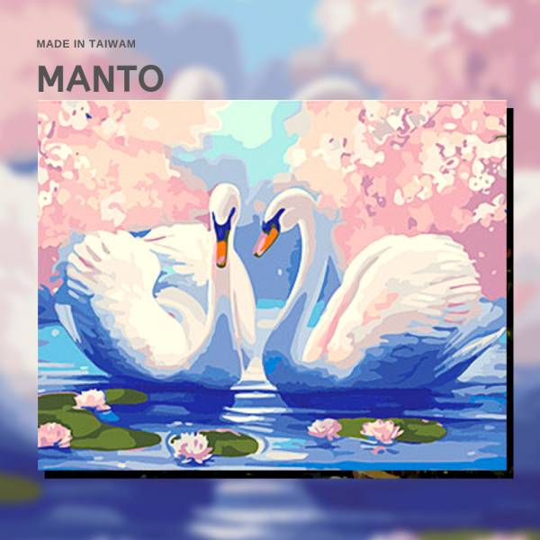櫻花天鵝湖｜MANTO創意數字油畫(4050) 天鵝,風景畫,數字油畫,manto,數字畫
