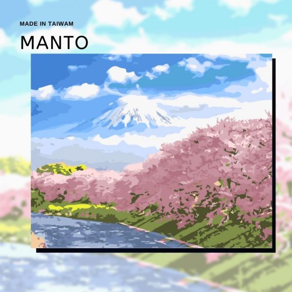 櫻見．潤井川｜MANTO創意數字油畫(4050) 富士山,風景畫,數字油畫,manto,數字畫