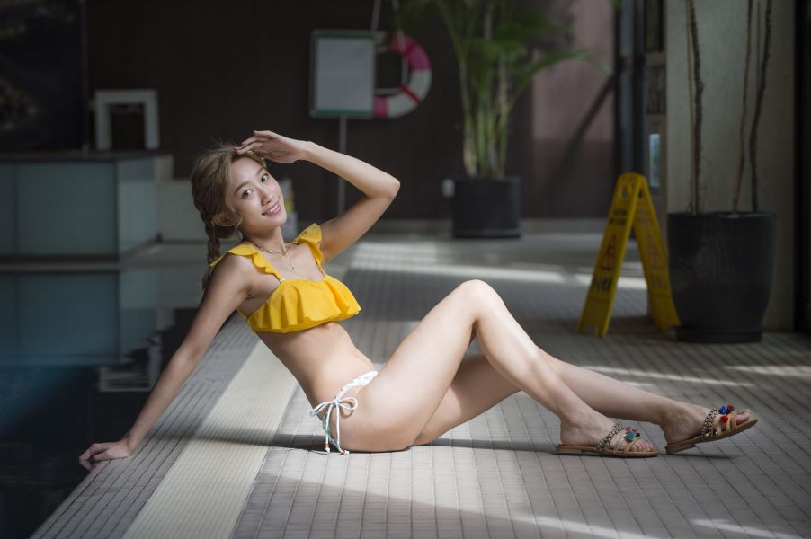 【漾著泳裝】仙人掌荷葉鋼圈比基尼 (黃色 )9号 最後一件 比基尼,泳裝,渡假,日本製,泳池