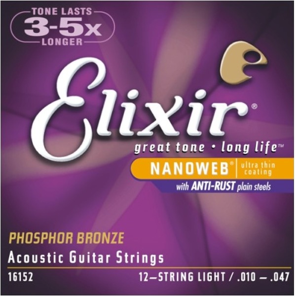 Elixir 頂級磷青銅12弦民謠吉他弦- Nanoweb（16152）（10-47）【Elixir進口弦專賣店/木吉他弦】 