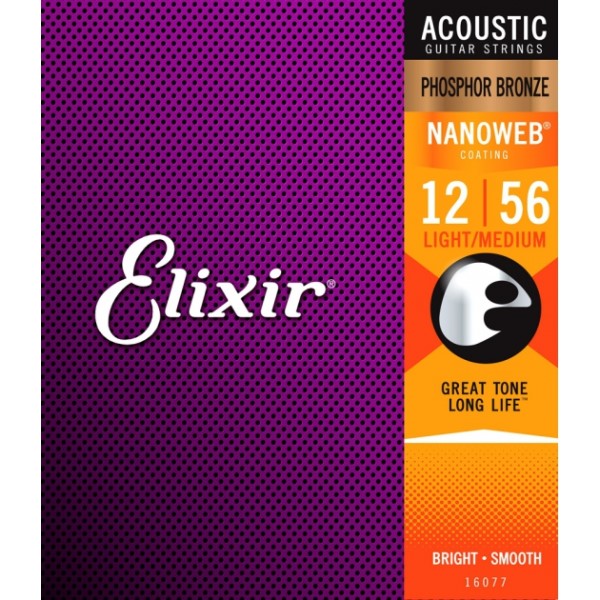 Elixir 頂級磷青銅民謠吉他弦- Nanoweb（16077）（12-56）【Elixir進口弦專賣店/木吉他弦】 Elixir 頂級磷青銅民謠吉他弦- Nanoweb（16077）（12-56）
