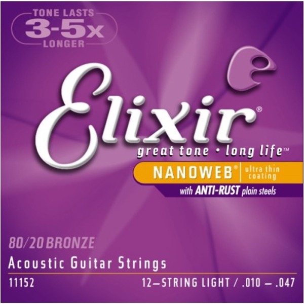 Elixir 頂級黃銅12弦民謠吉他弦- Nanoweb（11152）（10-47）【Elixir進口弦專賣店/木吉他弦】 