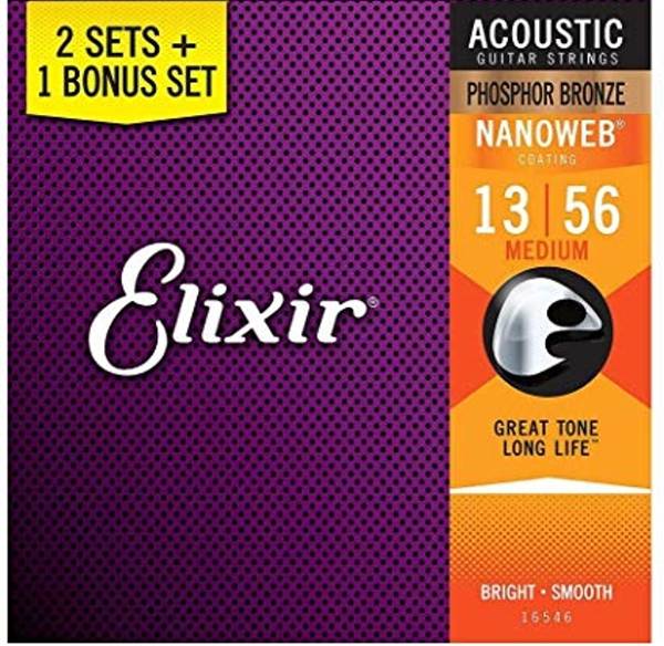 Elixir 頂級磷青銅民謠吉他弦- Nanoweb（16546）（13-56）三包裝【Elixir進口弦專賣店/木吉他弦】 