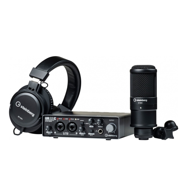 Steinberg UR22C Recording Pack 錄音套裝組 USB3.0介面 32-bit/ 192kHz取樣率 內附ST-M01 電容式麥克風、ST-H01 監聽耳機【二進二出】YAMAHA 