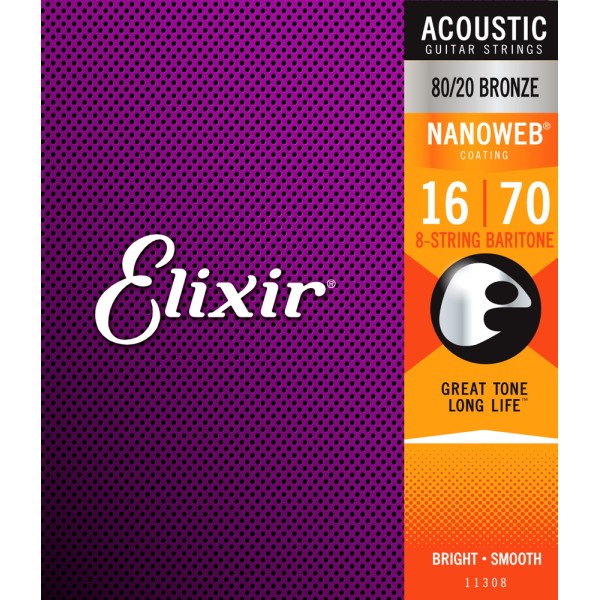 Elixir 頂級黃銅 8弦民謠吉他弦-Nanoweb（11308）（.016-.070）【Elixir進口弦專賣店/木吉他弦】 