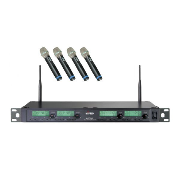 MIPRO ACT-343 類比1U窄頻四頻道接收機 搭配4支手持式無線麥克風 搭配4支手持式無線麥克風