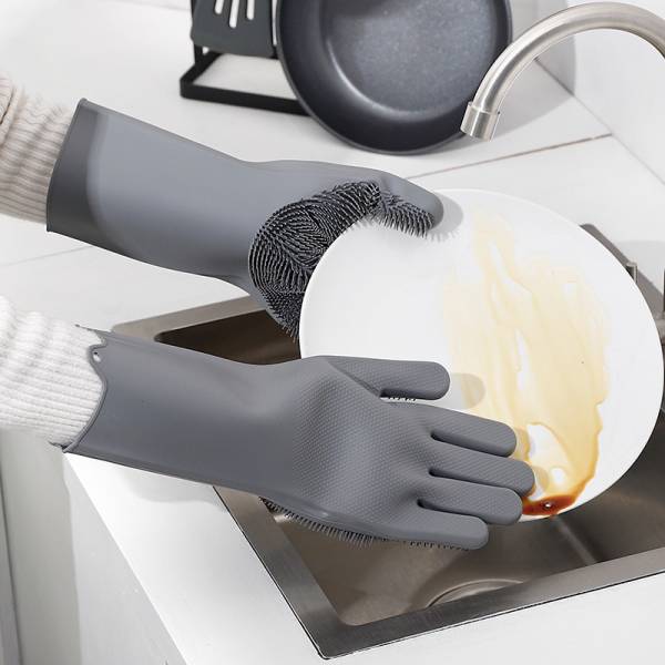 多用途洗碗手套 (手套自帶毛刷) 矽膠手套 洗碗手套 防水手套 清潔手套 洗碗刷 隔熱手套 多用途,洗碗,手套,廚房,清潔,汙垢